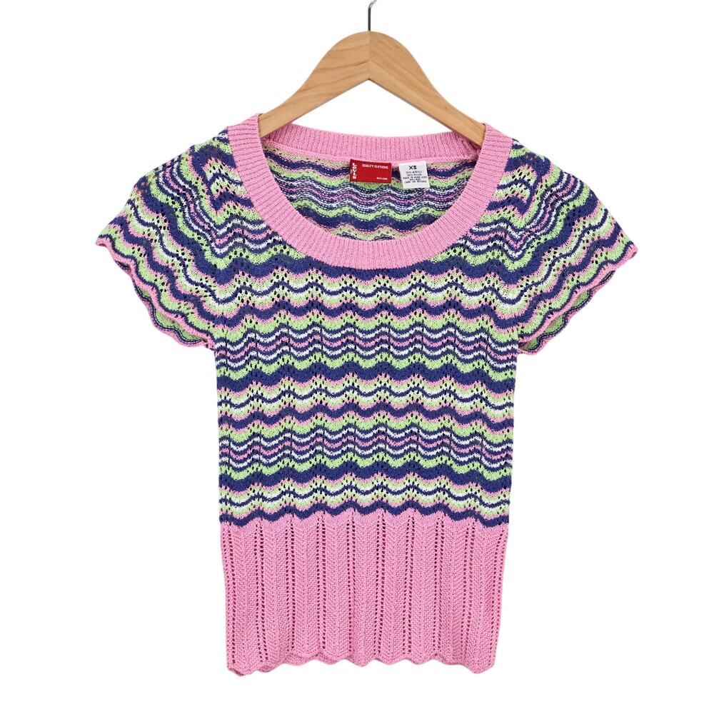 Levi's Vintage Crochet Knit Retro Y2K Stripe Short Sleeve Sweater Top Size XS